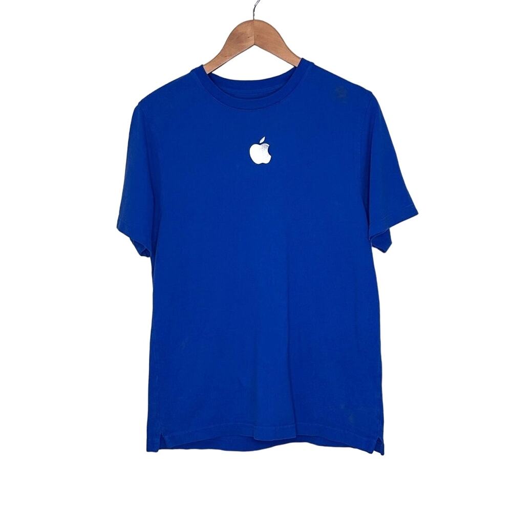 Vintage Apple Store Blue Employee Woven Short Sleeve Shirt size medium